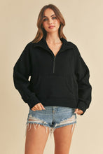 Load image into Gallery viewer, Half Zip Cropped Hoodie in Black