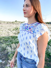 Load image into Gallery viewer, The Jules Blue Embroidery Top