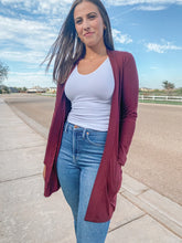 Load image into Gallery viewer, Slouchy Pocket Open Cardigan in Dark Burgundy