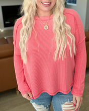 Load image into Gallery viewer, Textured Line Boat Neck Long Sleeve Top in Coral