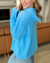 Load image into Gallery viewer, Hooded Melange Brushed Hacci Sweater in Deep Sky