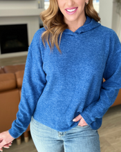 Load image into Gallery viewer, Hooded Melange Brushed Hacci Sweater in Light Navy