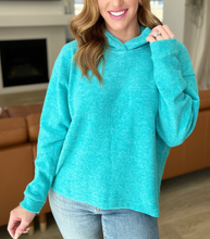 Load image into Gallery viewer, Hooded Melange Brushed Hacci Sweater in Light Teal