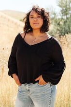 Load image into Gallery viewer, Bellissimo Draped V-Neck Sweater in Black