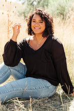 Load image into Gallery viewer, Bellissimo Draped V-Neck Sweater in Black