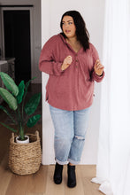 Load image into Gallery viewer, Happier Now Henley Hoodie in Burgundy