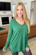 Load image into Gallery viewer, V-Neck Front Seam Sweater in Heather Dark Green