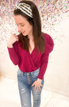 Load image into Gallery viewer, Take Me Out Faux Wrap Bodysuit In Magenta