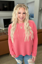 Load image into Gallery viewer, Textured Line Boat Neck Long Sleeve Top in Coral