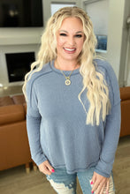 Load image into Gallery viewer, Textured Line Boat Neck Long Sleeve Top in Dusty Blue