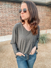 Load image into Gallery viewer, The Laurie Stripe Tone on Tone Grey Top