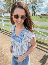 Load image into Gallery viewer, Blue By You Embroidery Top