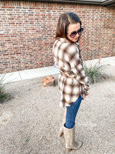 Load image into Gallery viewer, Outside Stroll Plaid Waist Tie Shacket In Brown