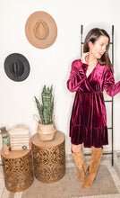 Load image into Gallery viewer, Jentsyn Velvet V-Neck Dress in Wine