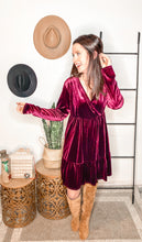 Load image into Gallery viewer, Jentsyn Velvet V-Neck Dress in Wine