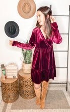 Load image into Gallery viewer, Jentsyn Velvet V-Neck Dress in Wine