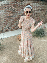 Load image into Gallery viewer, The Mai Smocked Dress In Coral Tie Print
