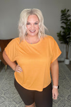 Load image into Gallery viewer, Round Neck Cuffed Sleeve Top in Neon Orange