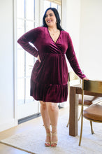 Load image into Gallery viewer, Jentsyn Velvet V-Neck Dress in Wine