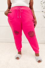 Load image into Gallery viewer, Kick Back Distressed Joggers Hot Pink