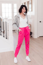 Load image into Gallery viewer, Kick Back Distressed Joggers Hot Pink