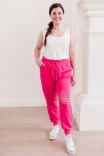 Load image into Gallery viewer, Kick Back Distressed Joggers Hot Pink