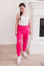 Load image into Gallery viewer, Kick Back Distressed Joggers Hot Pink