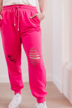 Load image into Gallery viewer, Kick Back Distressed Joggers Hot Pink