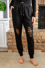 Load image into Gallery viewer, Kick Back Distressed Joggers in Black