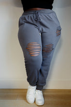 Load image into Gallery viewer, Kick Back Distressed Joggers in Heather Charcoal