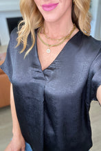 Load image into Gallery viewer, Sara Satin V-Neck Top in Black