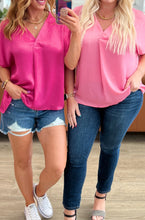 Load image into Gallery viewer, Sara Satin V-Neck Top in Pink