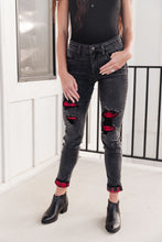 Load image into Gallery viewer, Plaid Peek-A-Boo Jeans in Charcoal