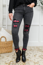 Load image into Gallery viewer, Plaid Peek-A-Boo Jeans in Charcoal