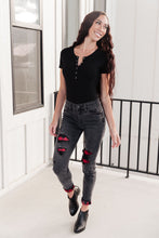 Load image into Gallery viewer, Plaid Peek-A-Boo Jeans in Charcoal