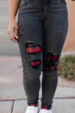 Load image into Gallery viewer, Plaid Peek-A-Boo Jeans in Charcoal