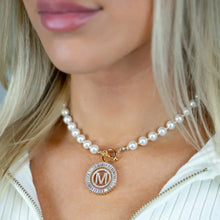 Load image into Gallery viewer, PREORDER: Pearl Chain Radiant Initial Necklace