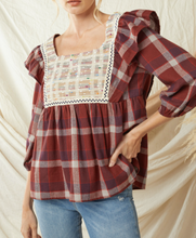 Load image into Gallery viewer, The Cabin Couture Cassidy Plaid Maroon Top