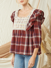 Load image into Gallery viewer, The Cabin Couture Cassidy Plaid Maroon Top