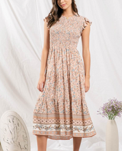 Load image into Gallery viewer, The Mai Smocked Dress In Coral Tie Print