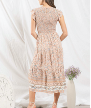 Load image into Gallery viewer, The Mai Smocked Dress In Coral Tie Print