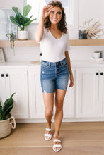 Load image into Gallery viewer, Straight Edge Dark Wash Shorts