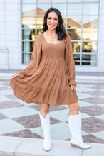 Load image into Gallery viewer, The Audrey Tiered Knee Length Dress In Camel