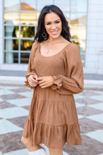 Load image into Gallery viewer, The Audrey Tiered Knee Length Dress In Camel