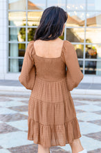Load image into Gallery viewer, The Audrey Tiered Knee Length Dress In Camel