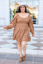 Load image into Gallery viewer, The Audrey Tiered Knee Length Dress In Camel