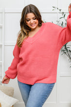Load image into Gallery viewer, Wide V Neck Waffle Knit Sweater In Rose