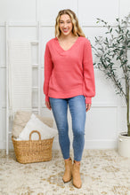 Load image into Gallery viewer, Wide V Neck Waffle Knit Sweater In Rose