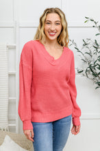 Load image into Gallery viewer, Wide V Neck Waffle Knit Sweater In Rose
