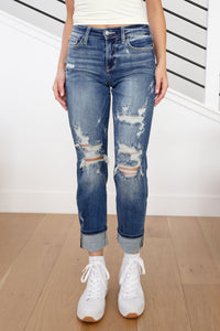 Danny Mid Rise Cuffed Destroyed Boyfriend Jeans